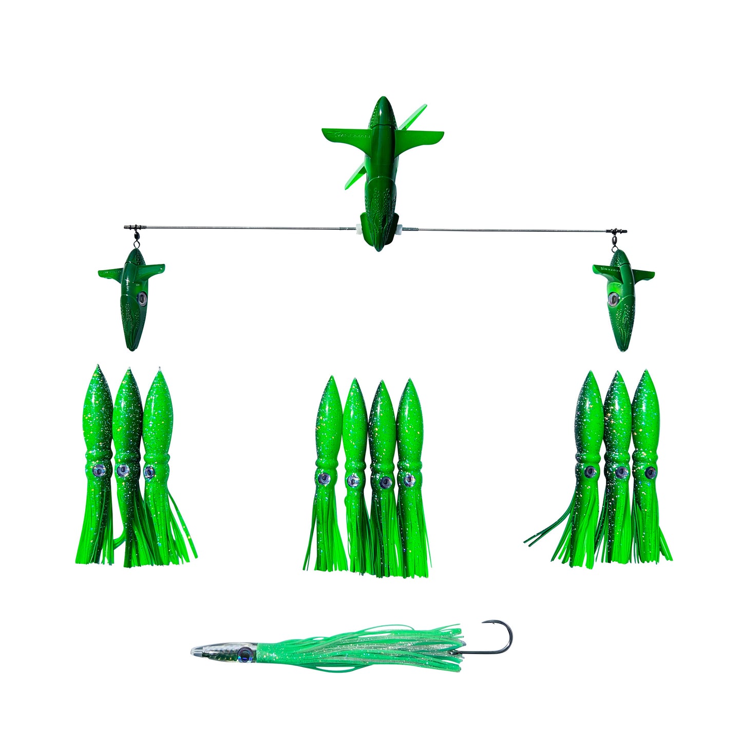 Chatter Lures 24" Wingman Side Tracker with 9" Floating Shell Squid