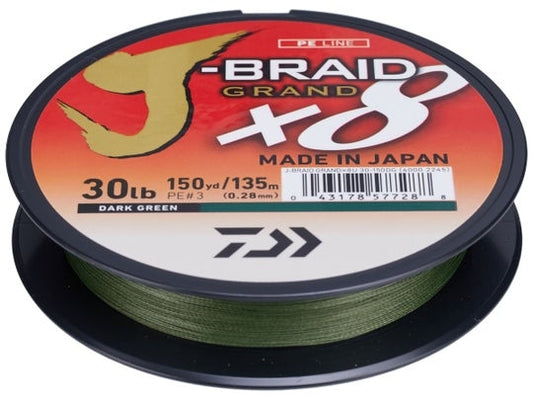Daiwa J-Braid x8 Grand Braided Line Dark Green 150 Yard Spool