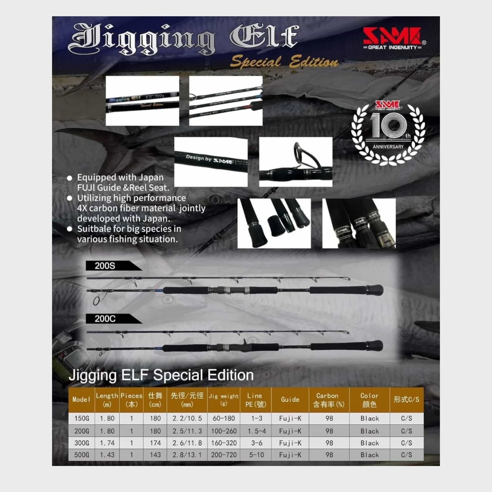 Infamous Tackle OG SAME Jigging Elf Spinning Rods 200G Spinning / Black